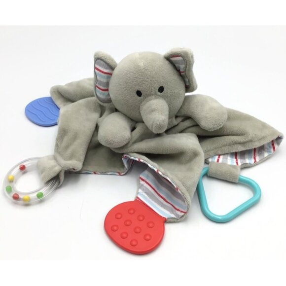 Modern Baby Gray Elephant Snuggle Blankie Security Blanket Lovey Teether Toy - Picture 2 of 8